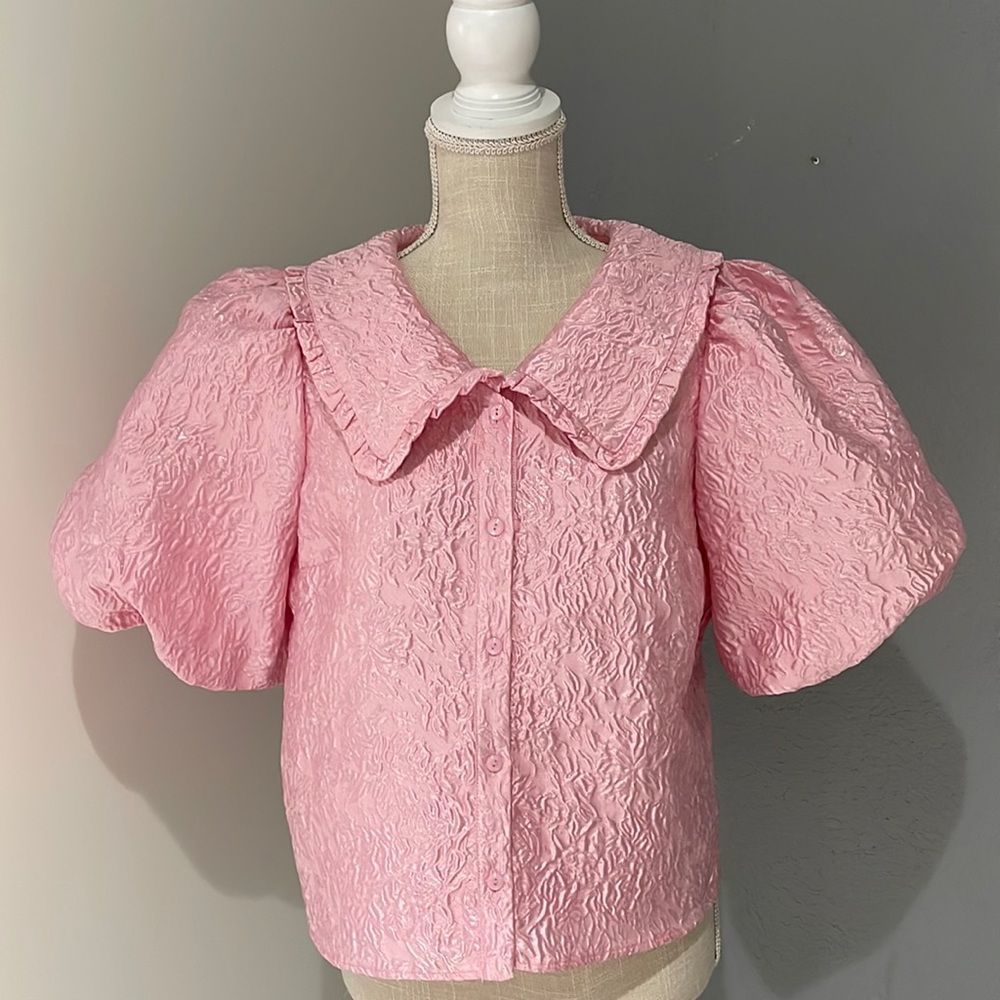 Los Angeles Atelier & other stories lined poof sleeve blouse NWOT